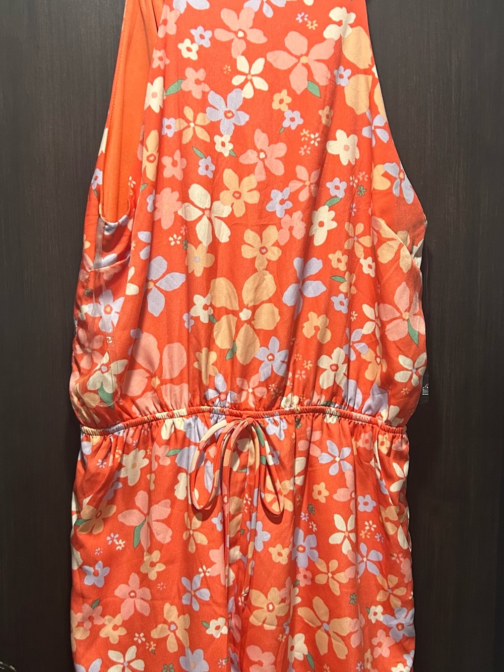 Gilli Orange Floral Jumpsuit with Drawstring Waist